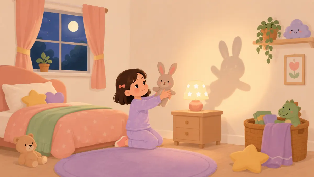 Child learning how a stuffed animal creates a shadow on the wall.