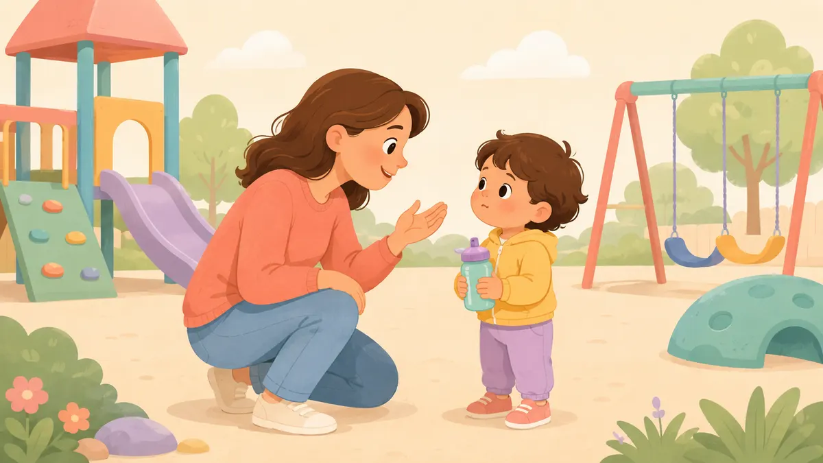 A parent prepares a toddler to leave the playground.