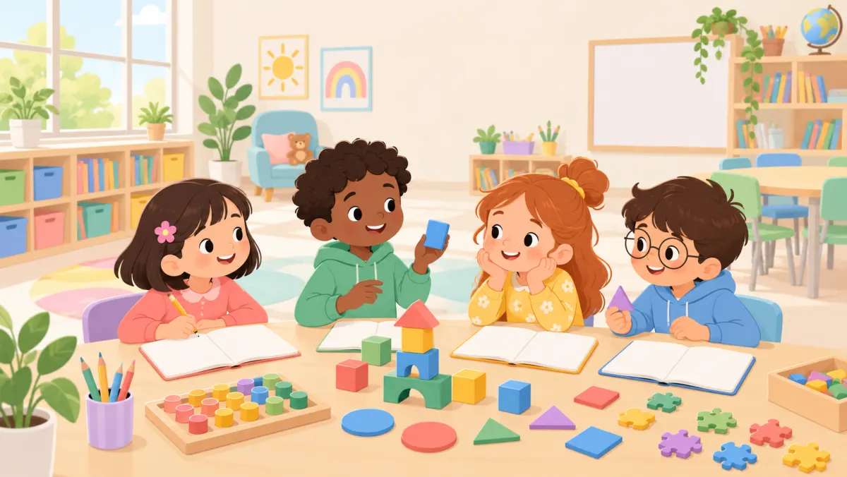 Children practicing problem solving together at school