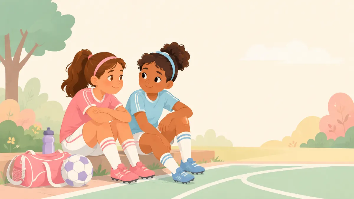 Two young teammates talking quietly together after a game.
