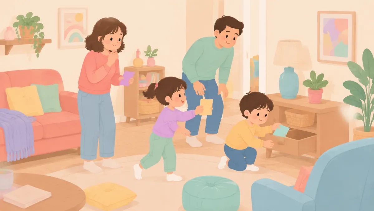 Family enjoying an indoor rainy day game