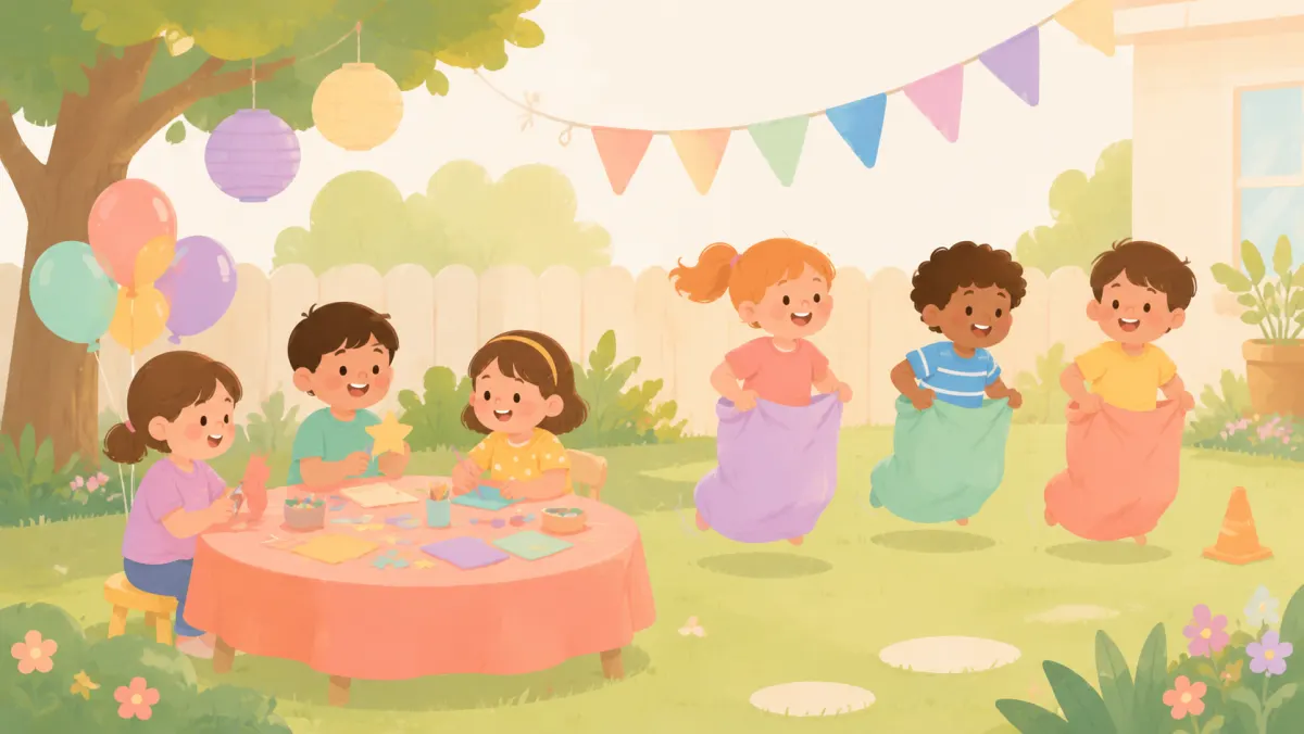 Children enjoying easy birthday crafts and games outdoors